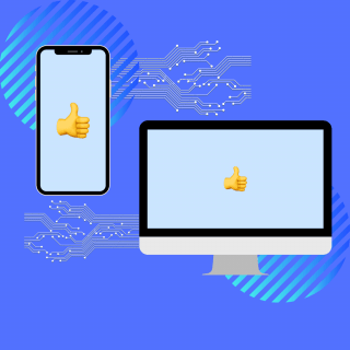Phone and computer screen with thumbs up on them